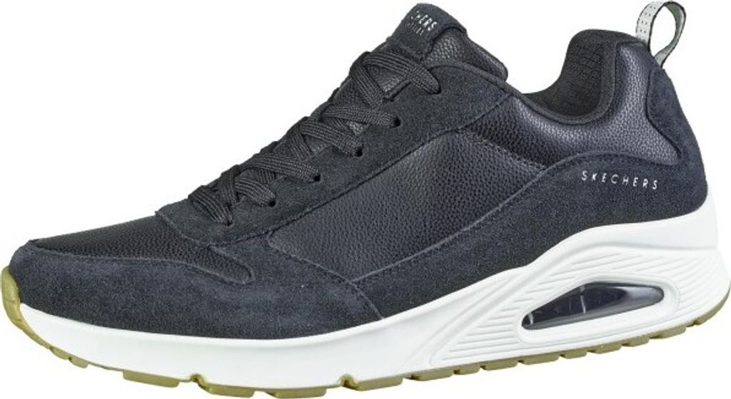 Skechers Uno, Herren Leder Sneakers, Sportschuhe in schwarz, Air Cooled Memory Foam Fußbett, Skech-Air-Laufsohle