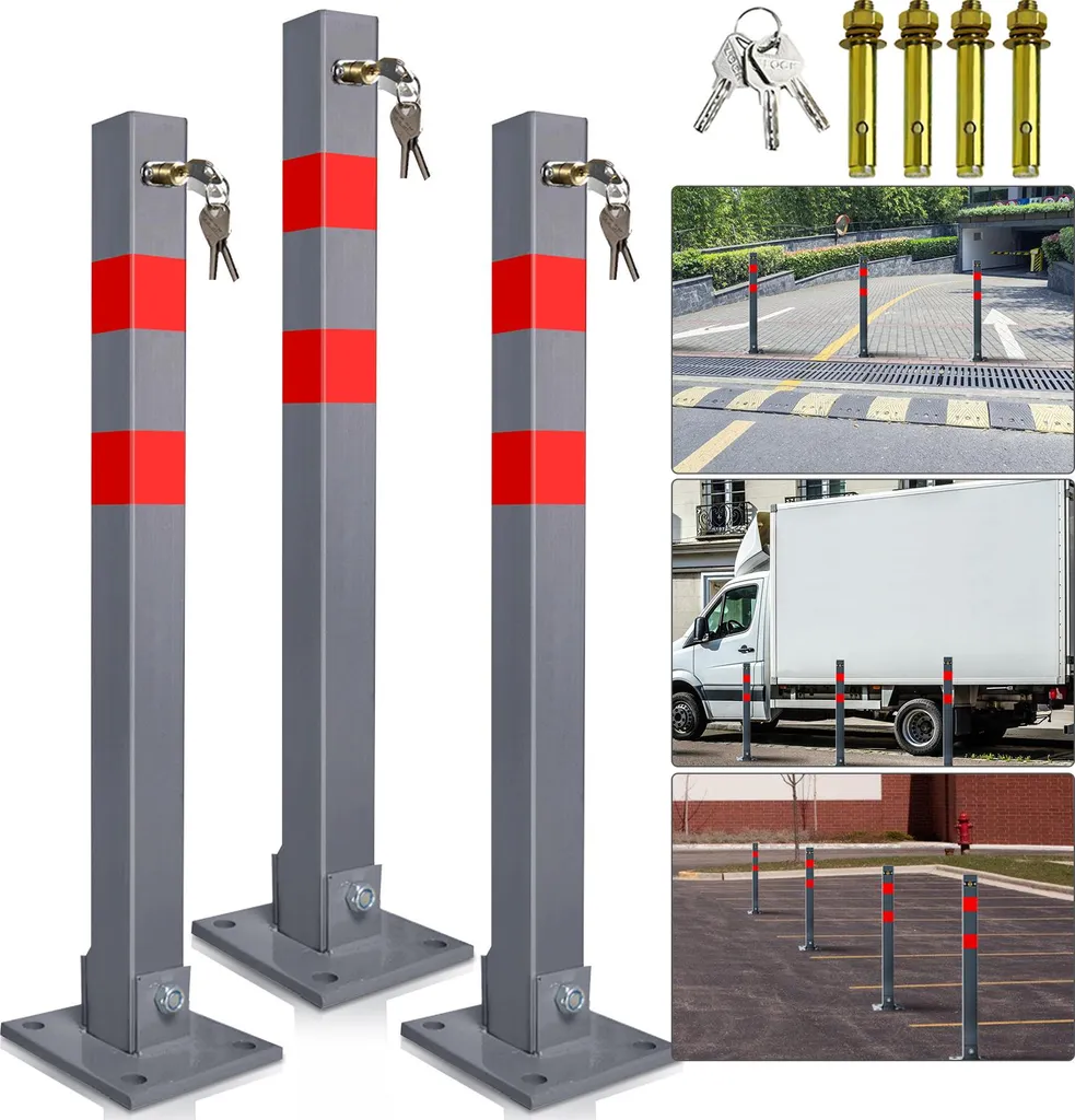 Lot de 3 Poteaux de Parking pour Place Privée - Barrière Inox Rabattable