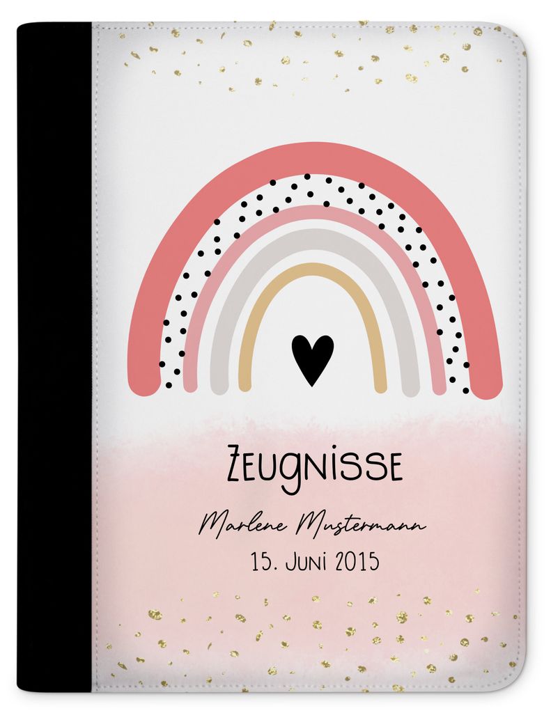 Zeugnismappe, Dokumentenmappe, Ordner A4, Regenbogen Rosa mit Klarsichthüllen