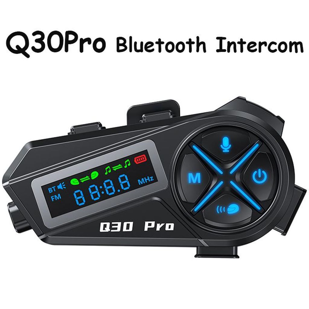 Q30Pro Motorradhelm Bluetooth-Gegensprechanlage FM-Radio LED-Beleuchtung IP56 wasserdicht Sprachassistent 500 m Intercom, weiches Mikrofon