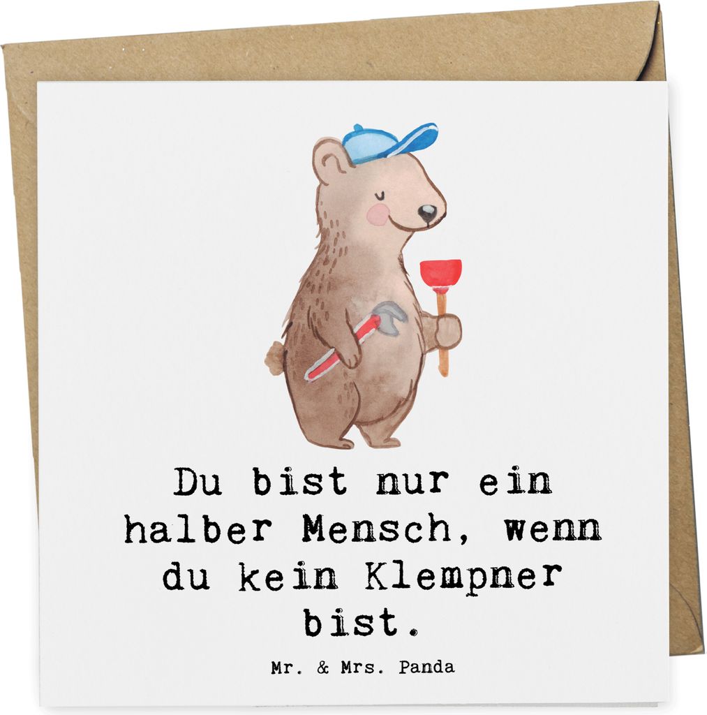 Mr. & Mrs. Panda Grußkarte Klempner Herz - Weiß - Geschenk, Witzig, faltkarte, Meister, Glückwunschkarte, Installateur, Handwerker, Spruch, Klap...