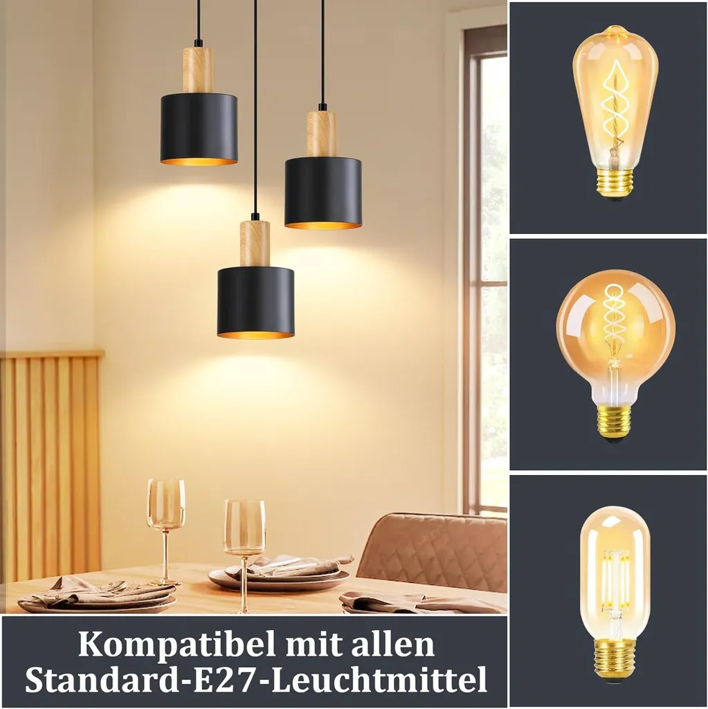 Lustre Cuisine E27 pour Éclairage Sans Éblouissement Hauteur Modulable