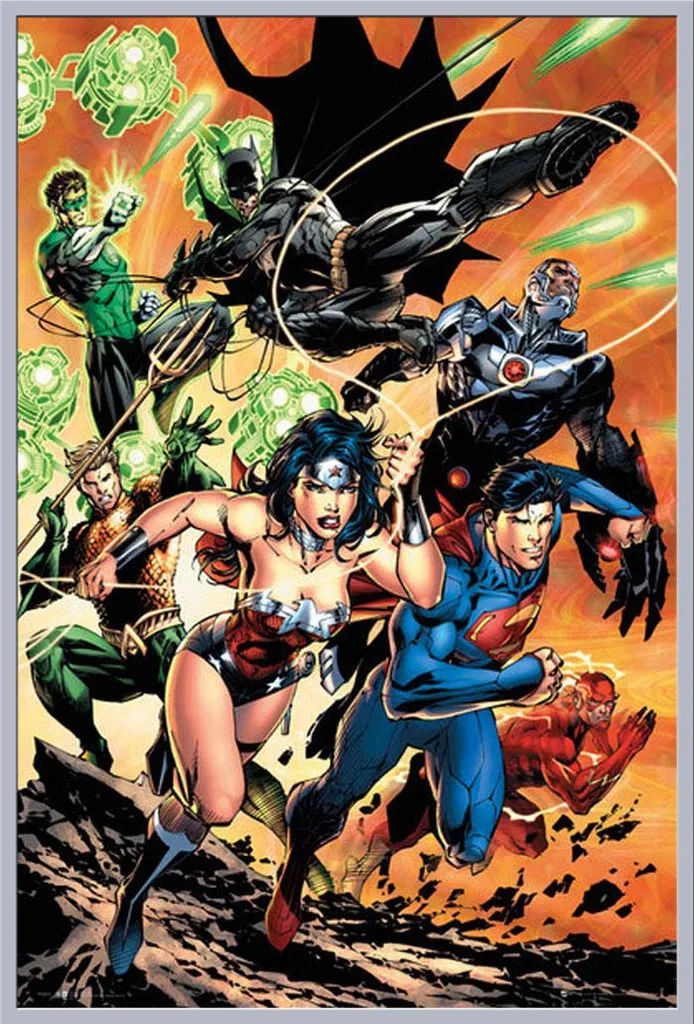 Poster Encadré Justice League Charge Cadre Shinsuke Argenté 61x91cm