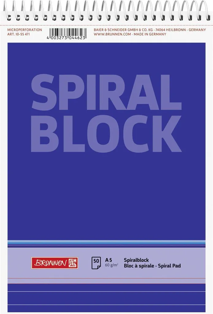 Cahier A5 Ligné Spirale BRUNNEN 1055471 - Papier Haute Qualité 10x