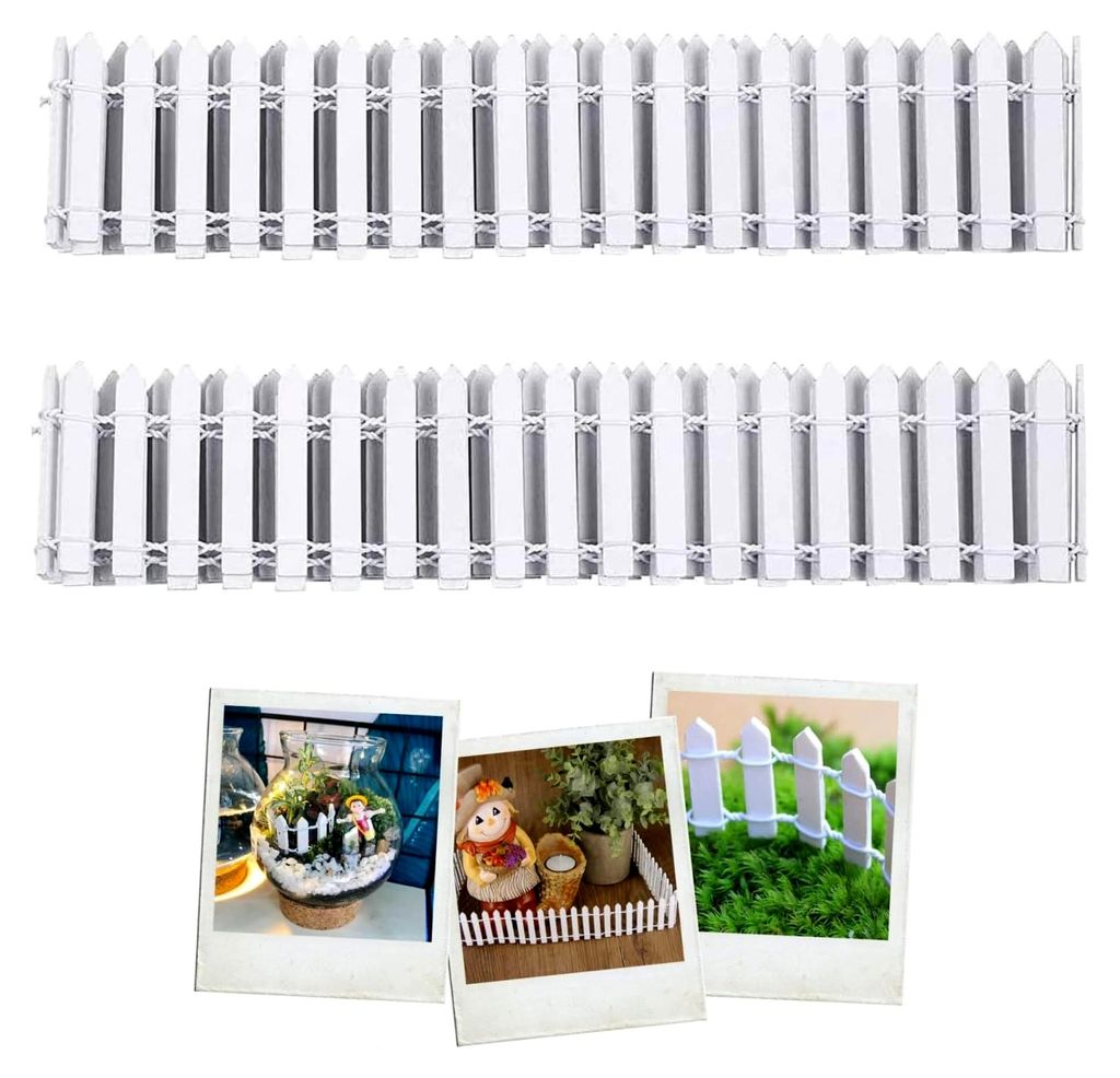 Miniatur Holz Zaun, 2 Stück Miniatur Gartenzaun aus Holz, Weißer Holzzaun, 90x5cm Zubehör für Wichtel, Holzzaun Deko für Gartenzaun, geeignet ...