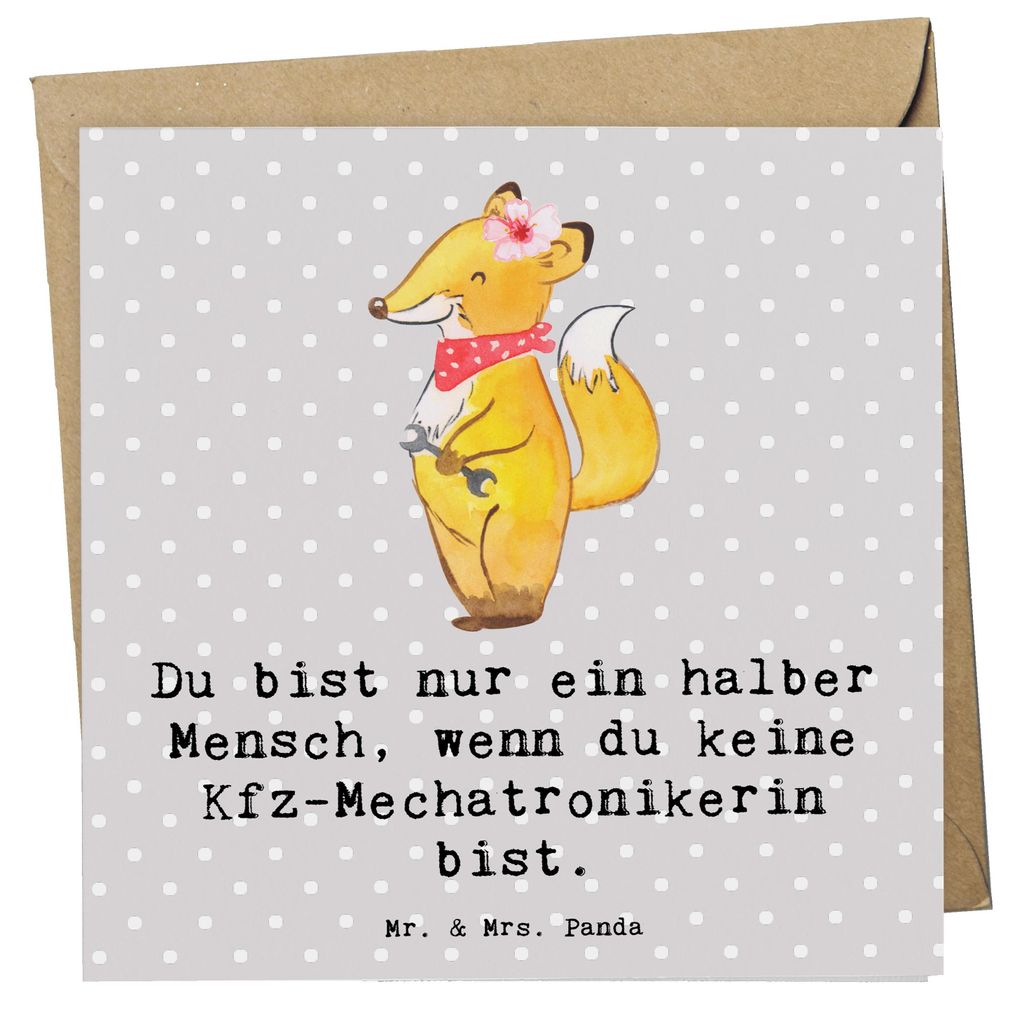 Mr. & Mrs. Panda Grußkarte Kfz-Mechatronikerin Herz - Grau Pastell - Geschenk, Ausbildung, anlasskarte, Gesellenprüfung, Klappkarte, Spruch, Glü...