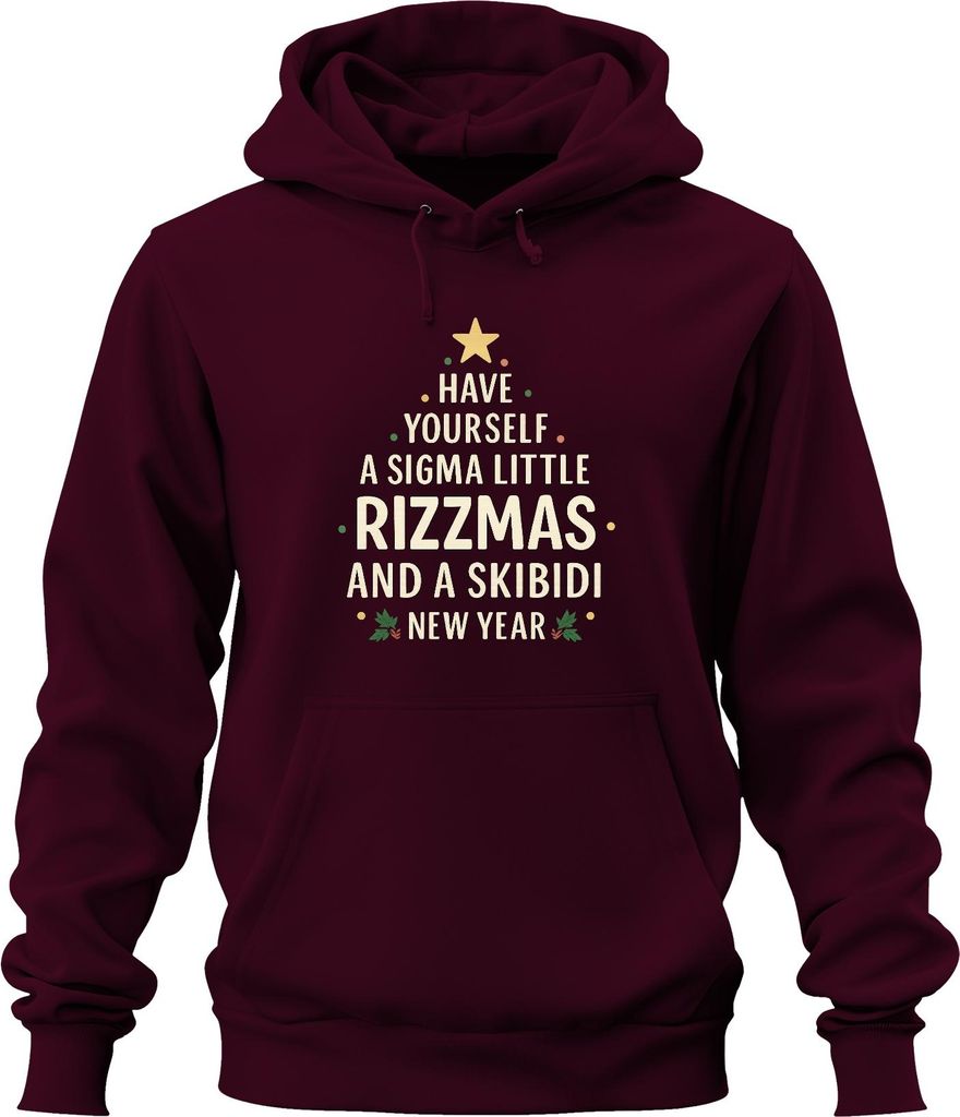 HAVE YOURSELF A SIGMA RIZZMAS SKIBIDI Lustig Weihnachten Neujahr Uni Hoodie Kapuzenpullover, Burgundy, 3XL