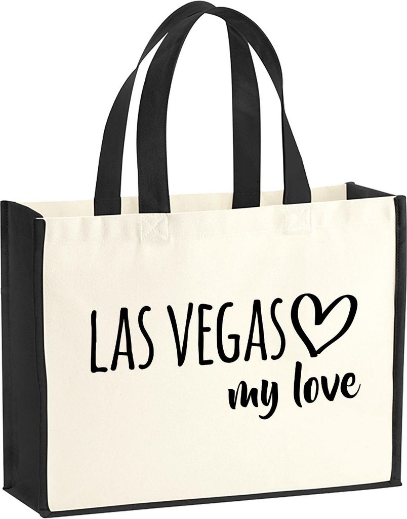 Huuraa Jutetasche Las Vegas my love 21 Liter Black Jute und Baumwolle Einkaufstasche Geschenkidee