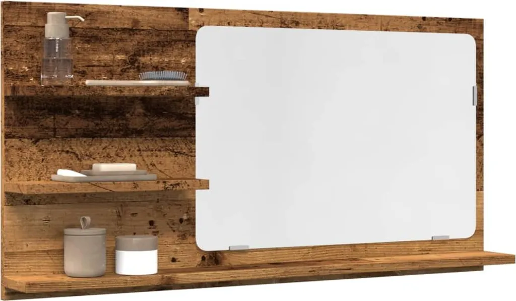 Specchio Moderno 90cm con Mensole Bagno vidaXL - Finitura Legno Antico