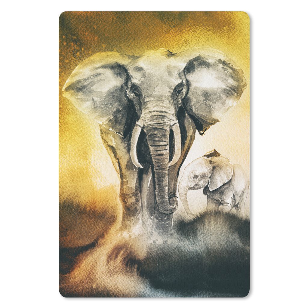 MuchoWow Mauspad Mousepad Elefant - Aquarellfarbe - Gelb 18x27 cm - Mousepads - Maus Mat - Pad - Mausunterlage