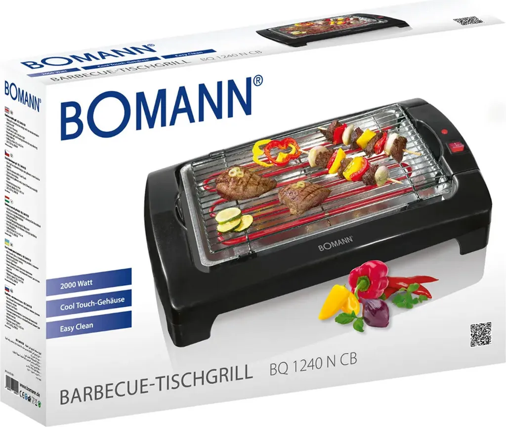 Barbecue Électrique pour Appartement Bomann BQ 1240 N Sans Fumée Noir