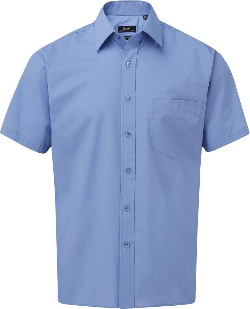 Premier Herren Popelin-Hemd, kurzärmlig PC3227 (23) (Mittelblau)