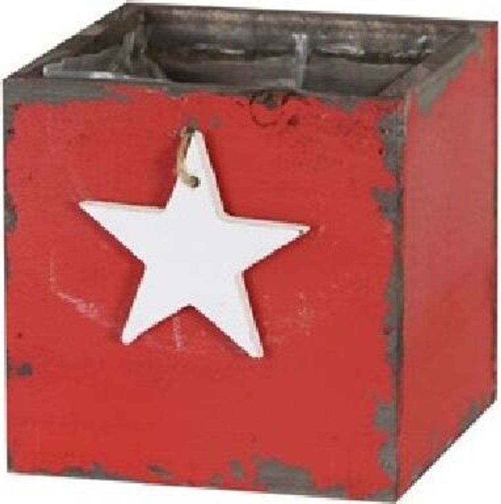 Pflanzkiste mit Sternmotiv I 12 x 12 x 12 cm I rot-weiß