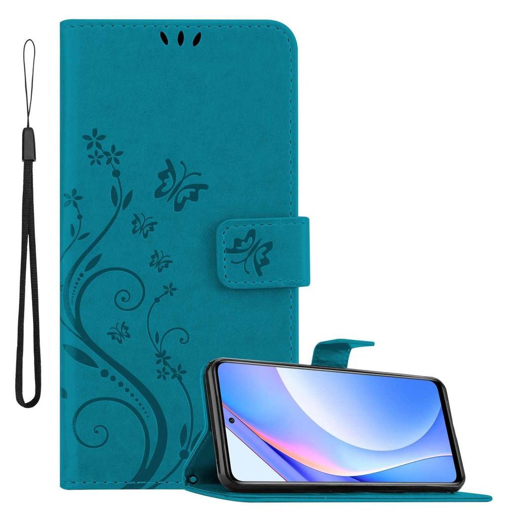 Cadorabo Hülle für Xiaomi Mi 10T LITE in FLORAL BLAU Schutzhülle im Blumen Design mit Magnetverschluss, Standfunktion und Kartenfächern Flip Ca...