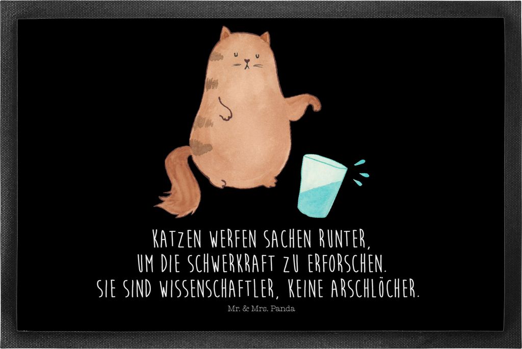 Mr. & Mrs. Panda Schmutzmatte Katze Wasserglas 50 x 75 cm - Schwarz - Geschenk, Neugierig, Fussmatte, Outdoor-Matte, Cats, Bodenvorleger, Glas, Was...
