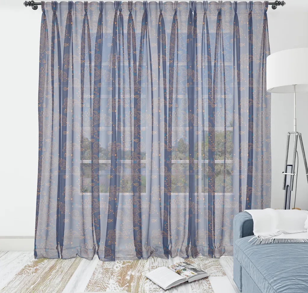 ABAKUHAUS Arazzo nautico, Grazioso motivo floreale con decorazioni a spirale con conchiglie e fiori, Arazzo in raso setoso per soggiorno e camera da letto, 135 cm x 274 cm, Cannella chiaro Indaco
