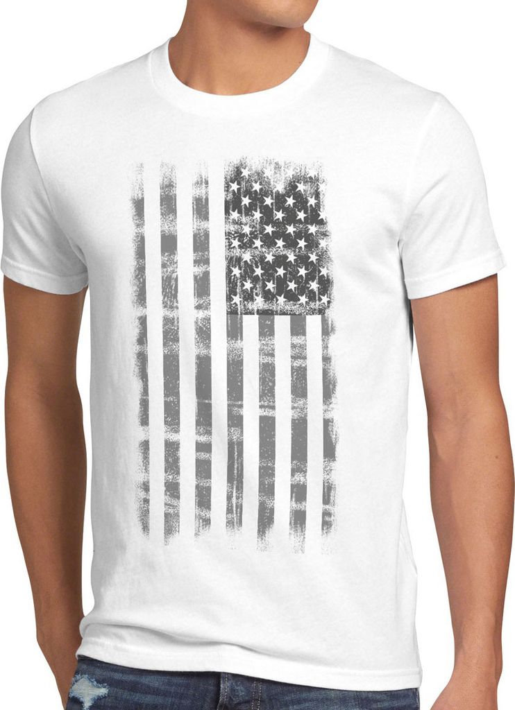 style3 USA Vintage T-shirt Herren US Stars Stripes Flagge Fahne, Größe:4XL, Farbe:Weiß