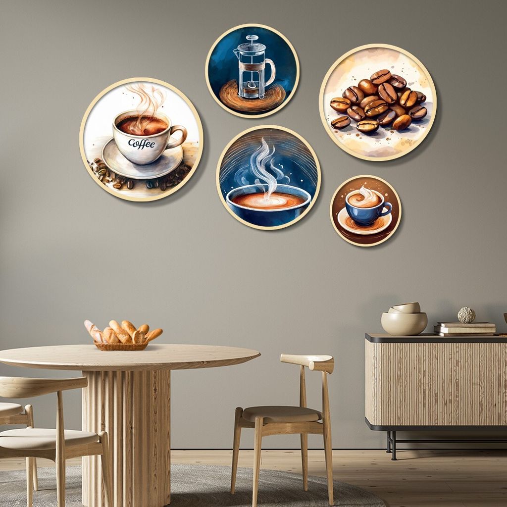 Wallity, Yats-11, Dekorativ gerahmtes MDF-Gemälde (5 Stück), Mehrfarbig, 100 % MASSIVES HOLZ, 43,5 x 43,5 cm