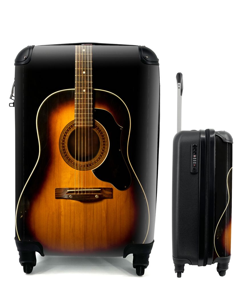 MuchoWow Koffer Handgepäck Trolley Rollkoffer Kleine Reisekoffer mit 4 Rollen - Akustische Gitarre auf schwarzem Hintergrund - Cabin Size < 55x4...