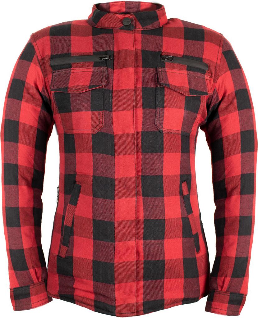 Damen Aramid Motorradhemd mit Protektoren Slim Fit Bikerhemd Motorrad Hemd(S,Rot)