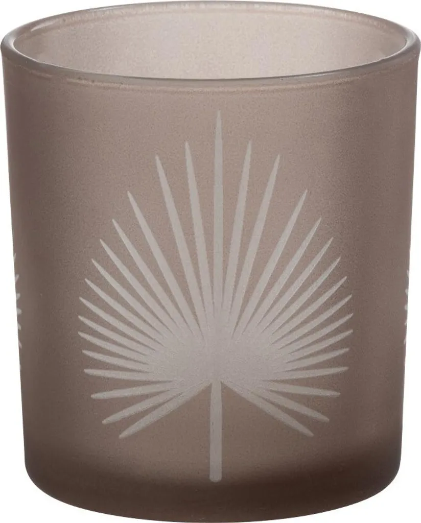 Bougeoir Ambiance Zen J-Line Verre Beige Feuilles de Palmier - Small