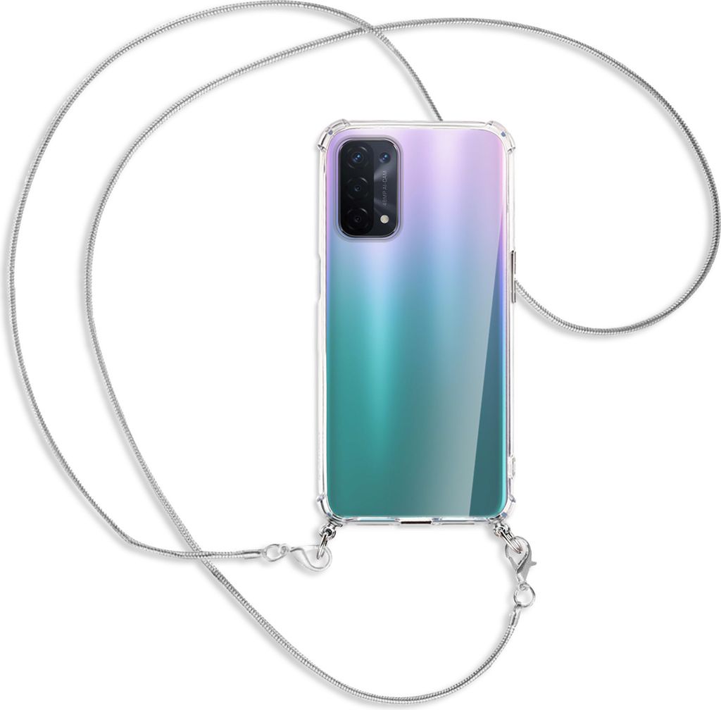 Handykette Backcover-Schutzhülle mit Band (Metall silberfarben) für Oppo A54 5G / A74 5G (CPH2197) - silberfarbene Kette Snake