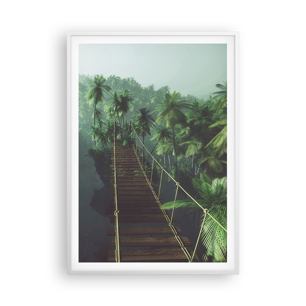 Gerahmtes Poster - Weißer Rahmen - Dschungel Palme Brücke - 70x100 cm - Wand Bild - Wanddeko - Wandbilder - Kunstposter - Wandposter - Bilderrahm...