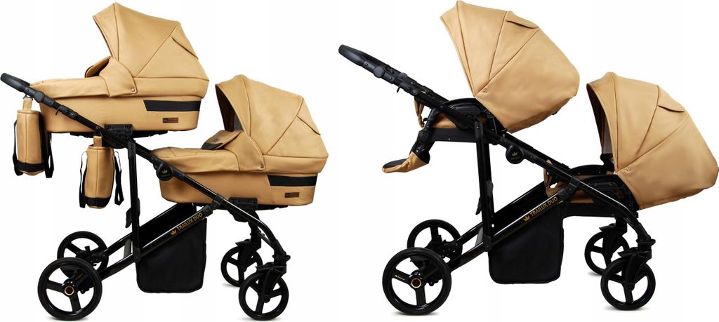 BabyLux DUO | 2in1 Kinderwagen für Zwillinge | Sand Pearl | Geschwisterwagen Zwillingskinderwagen | Kinderwagenset