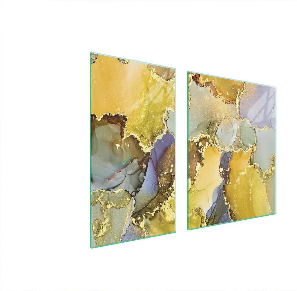 Copri Piano Cottura 90x52 Vetro Temperato Marmo Oro | 2 Pezzi Multiuso