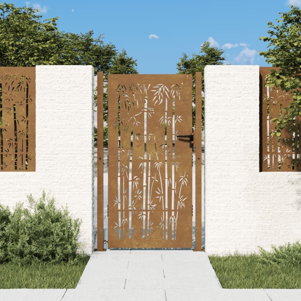 HOMMIE Gartentor langlebig - modernes Design - Gartentür/Zauntür - 100x200cm Cortenstahl Bambus-Design DE555642 - Gartentore