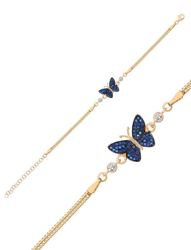 Edles 925 Silber Armband Rosegold – Elegantes Damen Schmetterling Armband Blau