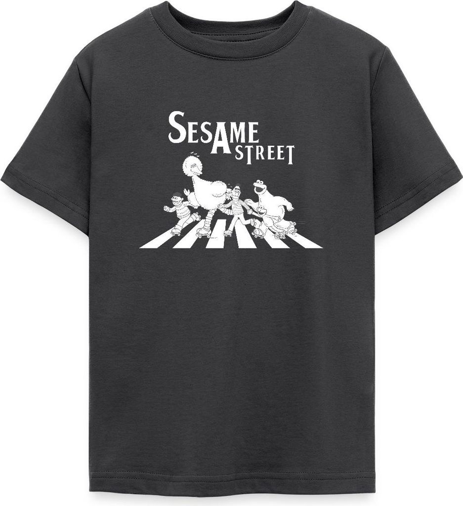 Spreadshirt Sesamstraße Zebrastreifen Klassiker Teenager T-Shirt, 152/164 (12-14 Jahre), Dunkelgrau