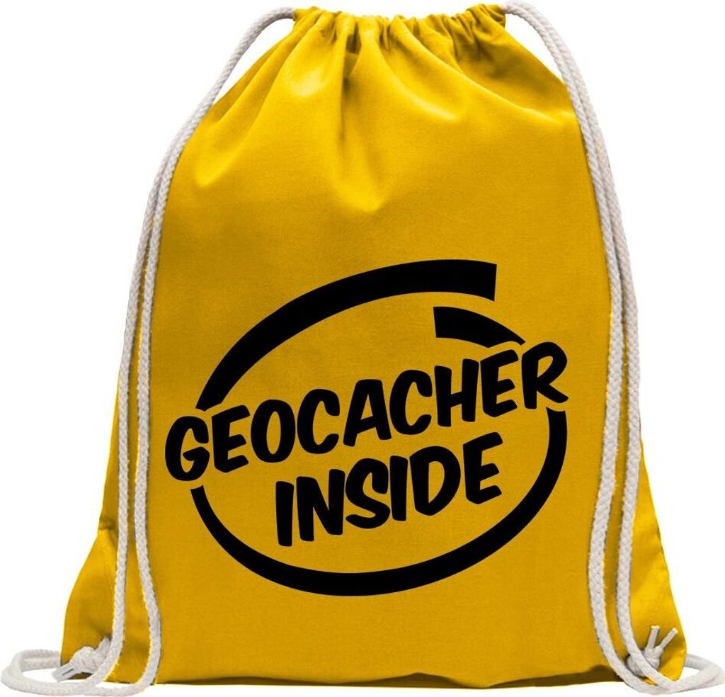 Kiwistar - Turnbeutel - gelb - Geocacher inside - Fun Rucksack Sport Beutel Gymsack Baumwolle mit Ziehgurt