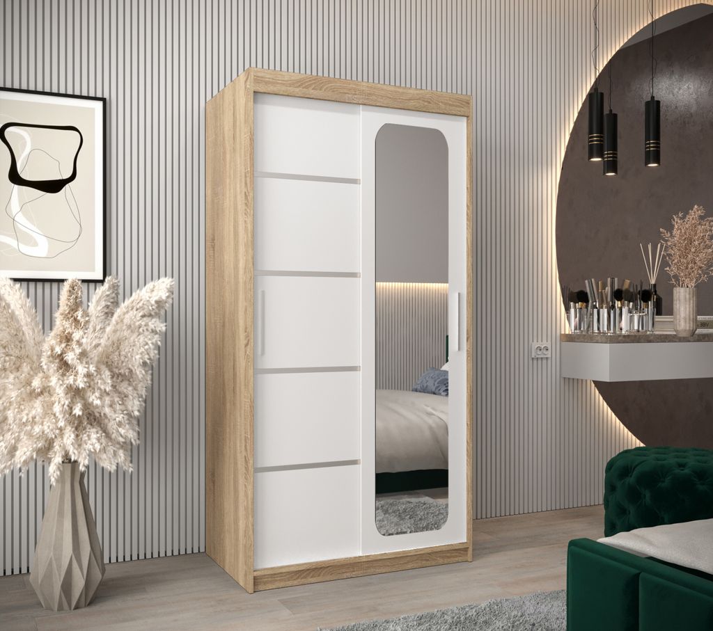 Spiegelschrank DONICELA 3 - 100 cm, Sonoma/Weiß