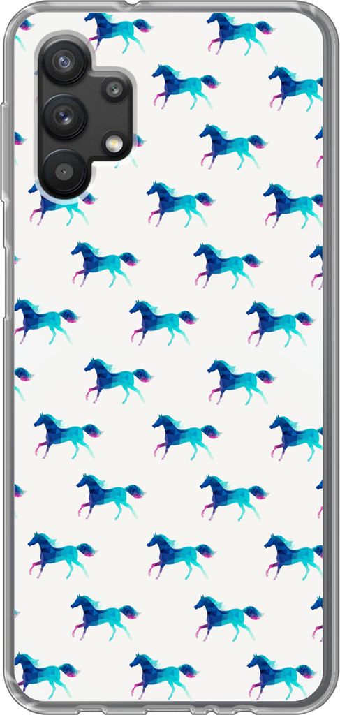 MuchoWow Handyhülle Schutzhülle Hülle für Telefoonhoesje Samsung Galaxy A32 5G Mädchen - Pferde - Kristall - Muster - Mädchen - Blau - Kind...