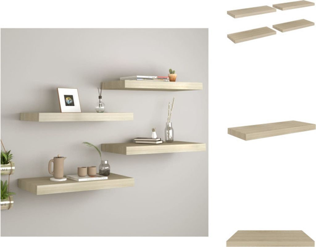 vidaXL Schwebende Wandregale 4 Stk. Eichefarben 60x23,5x3,8cm MDF - Wandregale