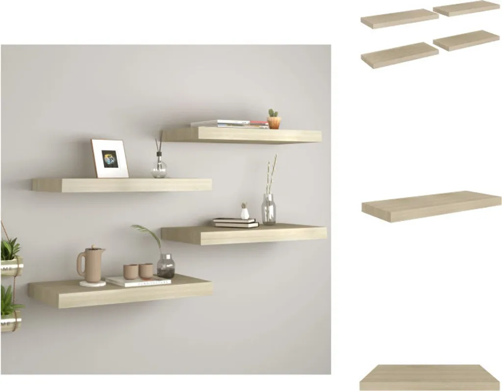 vidaXL Mensole da parete galleggianti 4 pz. MDF color rovere 60x23,5x3,8cm - Mensole da parete