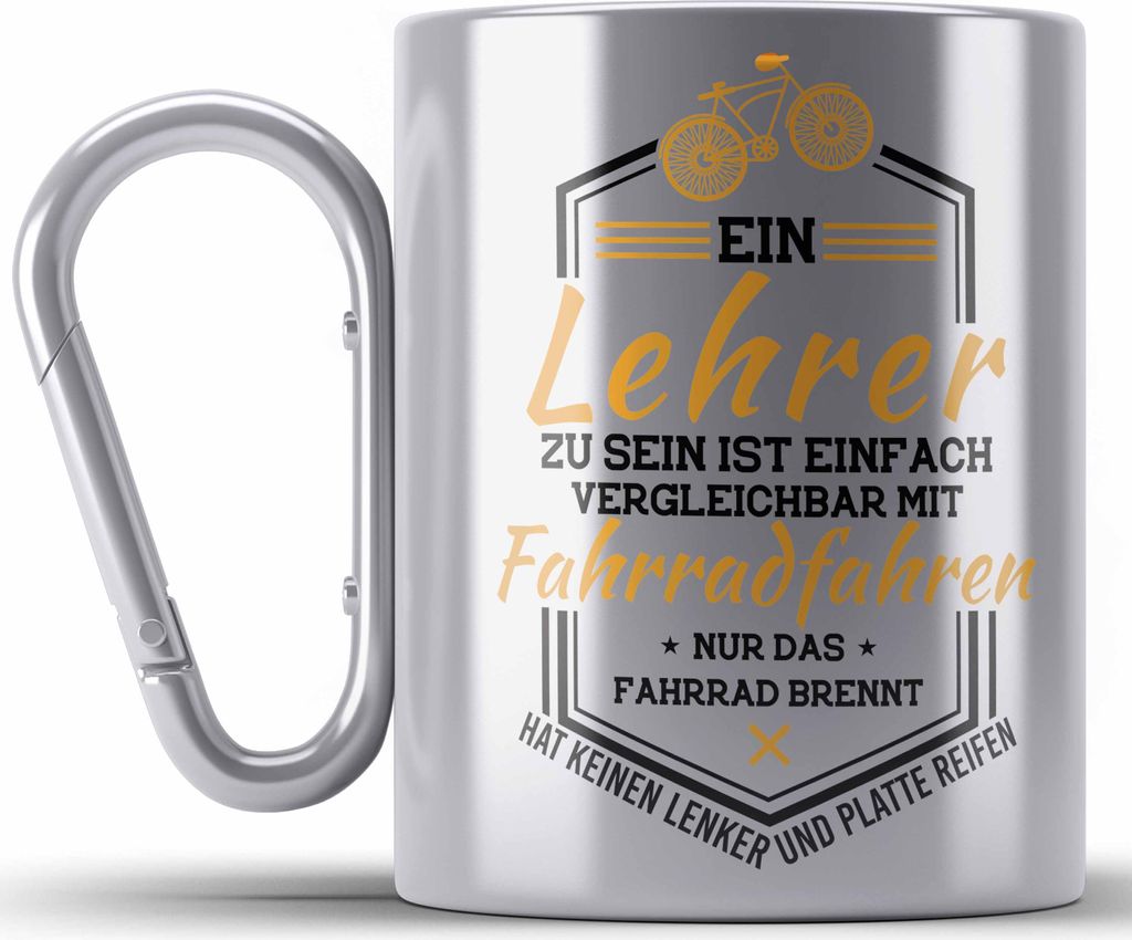 Trendation - Lehrer Edelstahl Tasse Karabiner mit Spruch Zubehör Geschenke Lustig Geschenkideen Lehrer Grundschule Mathelehrer Englischlehrer Deut...