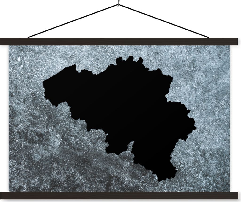 MuchoWow Textilposter Karte - Belgien - Grau 150x100 cm mit schwarzem Rahmen - Schlafzimmer