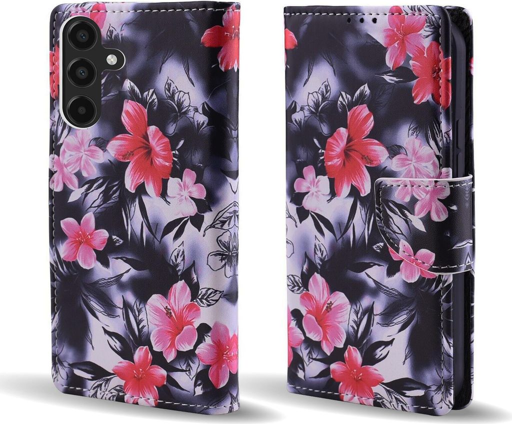 Handy Hülle für Samsung Galaxy A16 / A16 5G Klapphülle Bookcase Flip Cover Handy Tasche Etui Motiv: Blumen Hibiskus Blüten