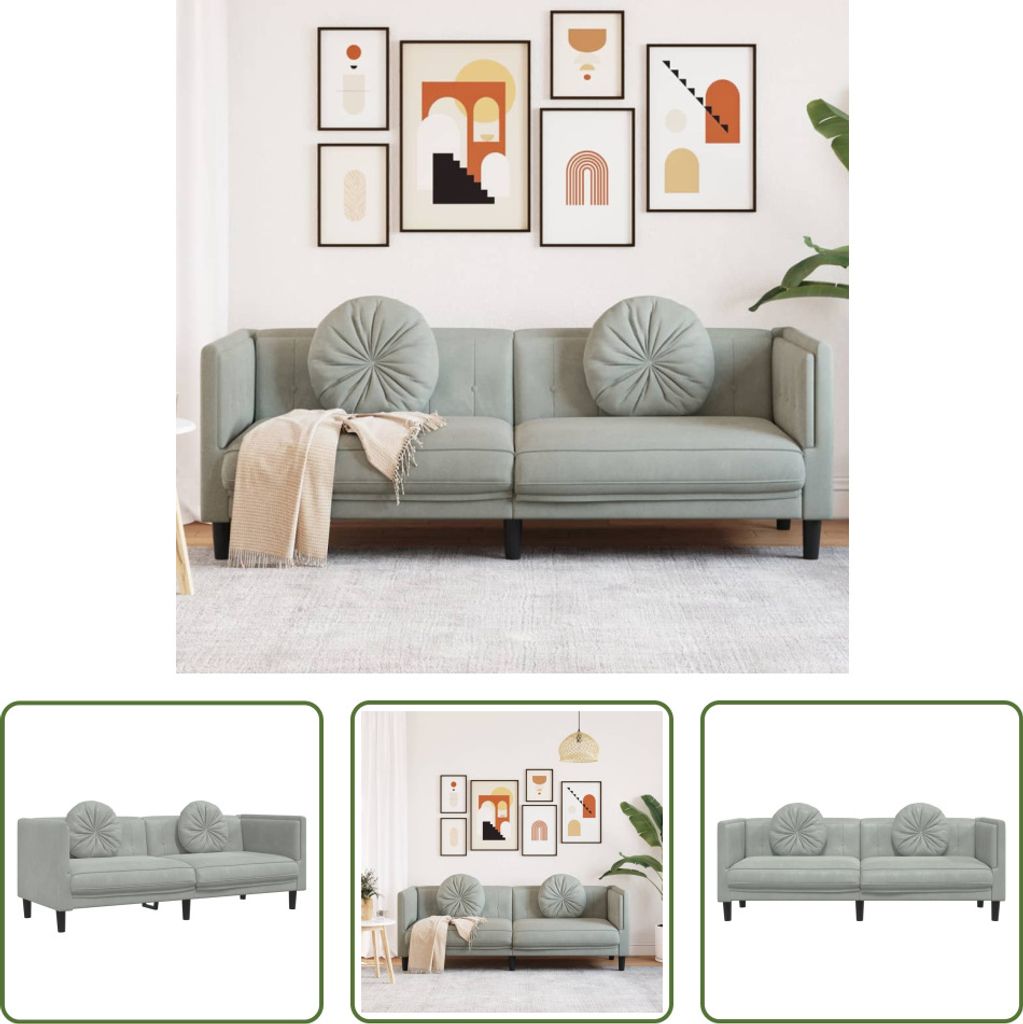 The Living Store Sofa mit Kissen 3-Sitzer Hellgrau Samt