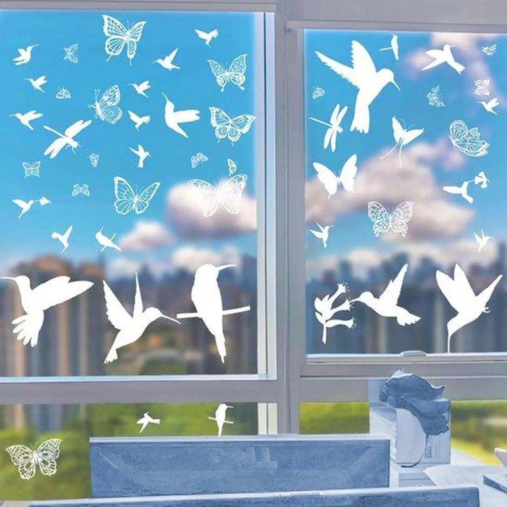Autocollants Oiseaux et Papillons Blancs pour Fenêtres - Grand Format 30x30