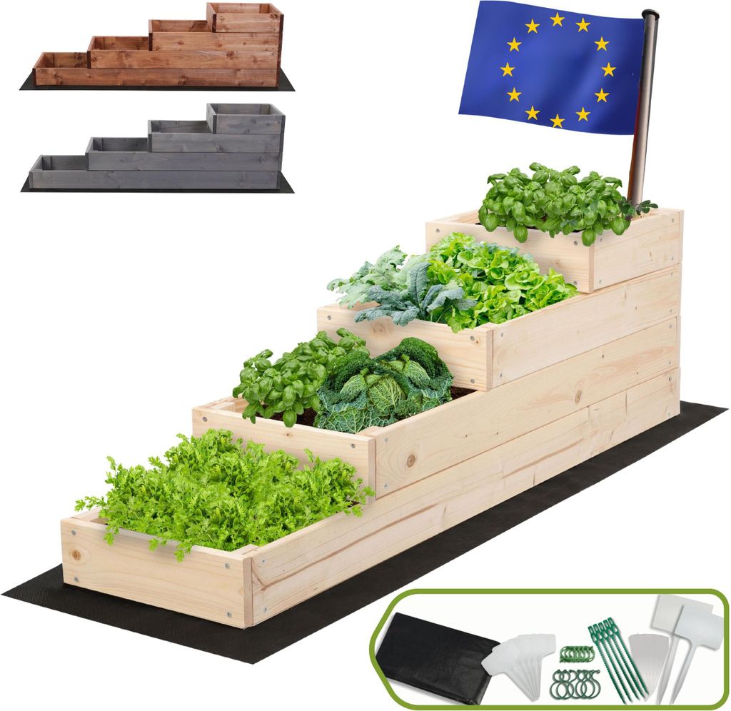 MODO24 Hochbeet Holz, Pflanzkasten, Massivholz, Kiefer, Kräuterbeet, Blumenkasten, Garten, Terrasse, 36x30x120 cm, Natur, ZP07