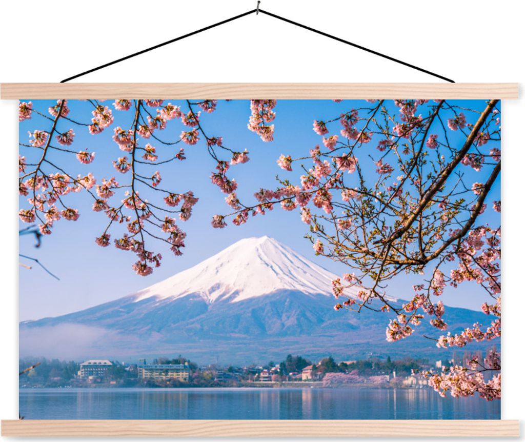 MuchoWow Textilposter Blick auf den Berg Fuji im asiatischen Japan 60x40 cm mit holzfarbenen Rahmen - Bilder