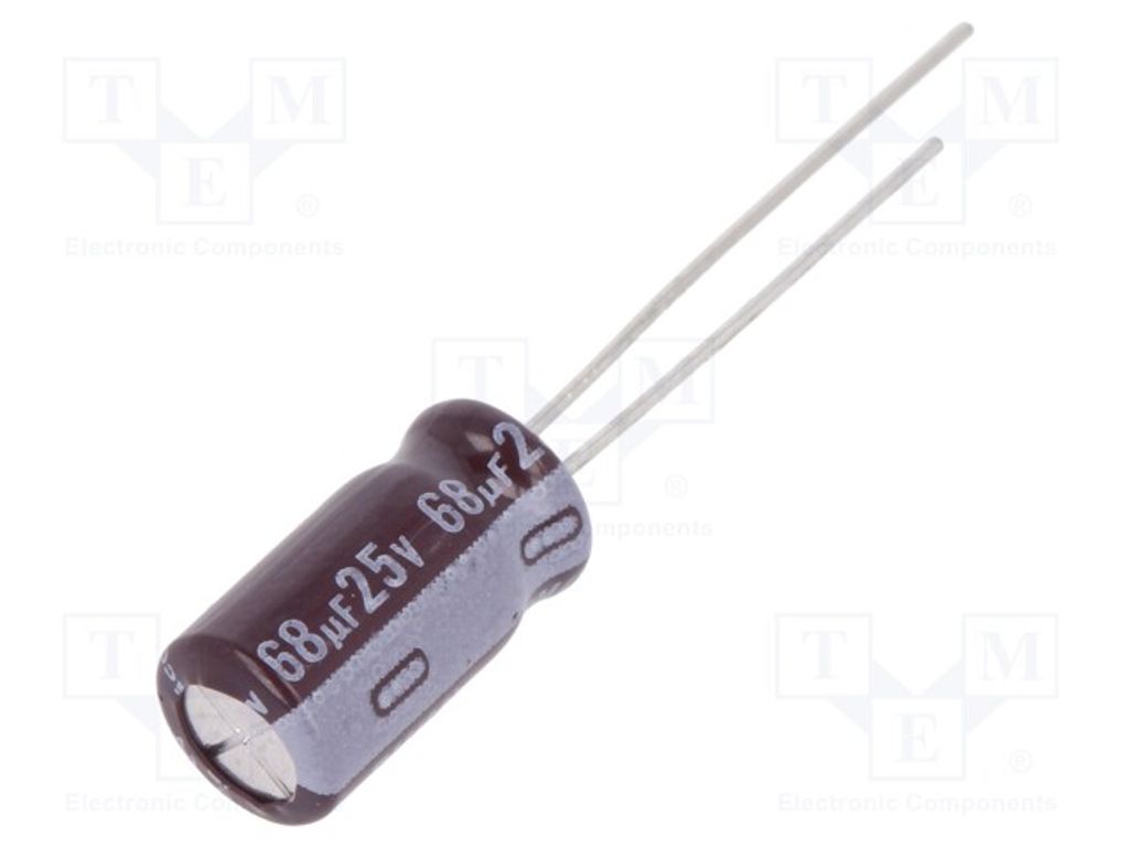 2x Kondensator: elektrolytisch geringe Impedanz THT 68uF 25VDC UPV1E680MGD1TD Ele