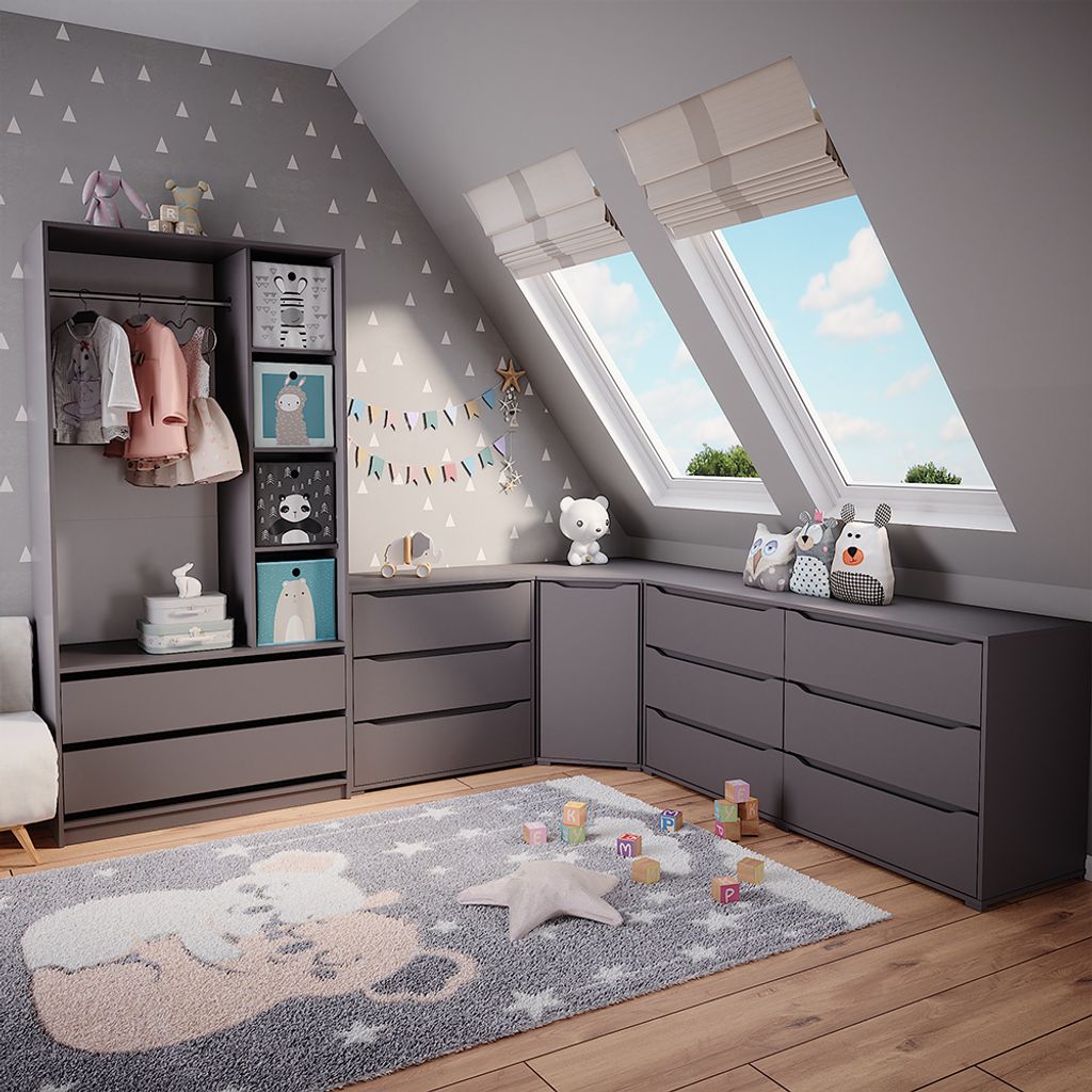 Kinderkleiderschrank Vicco Elmo Anthrazit 100 x 200 cm mit 2 Schubladen, Model 49845