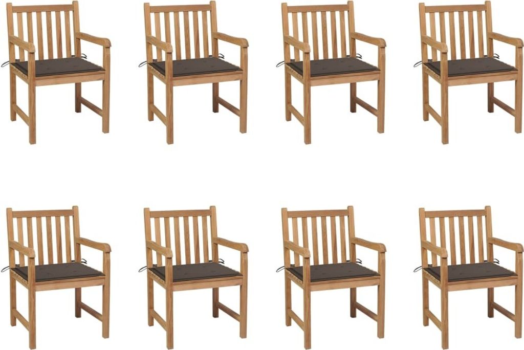 Möbel Gartenstühle 8 Stk. mit Taupe Kissen Massivholz Teak - Stapelsessel 3073066
