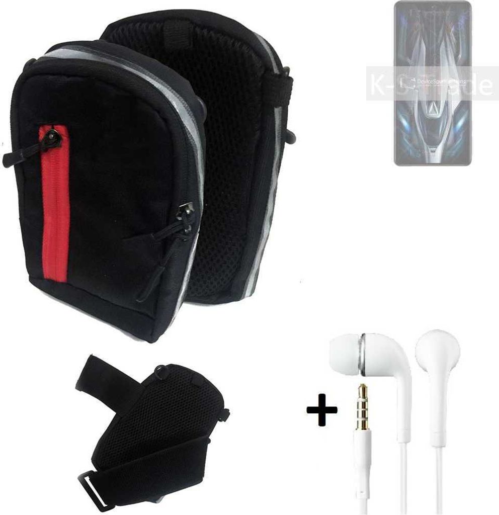 K-S-Trade Outdoor Gürteltasche Holster Umhängetasche + Kopfhörer kompatibel mit Xiaomi Redmi K50 Gaming Edition schwarz Handy Tasche Case travelbag