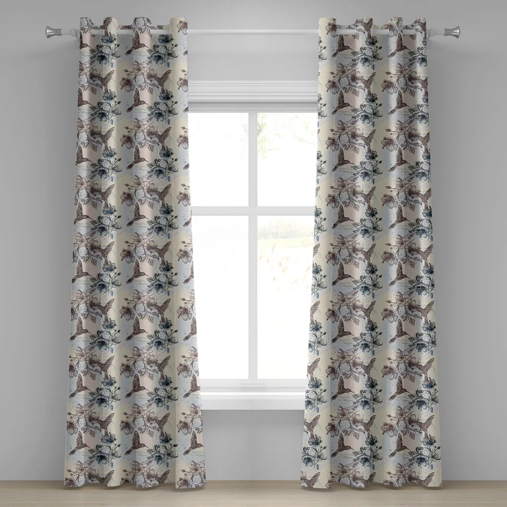 Rideau Motif Aquarelle Colibri Bleu Sarcelle Dégradé Romantique 280x175cm