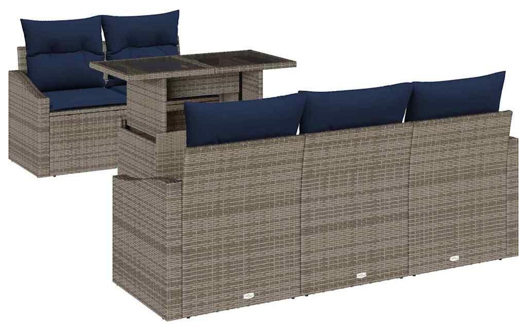 vidaXL Garten-Sofa-Set mit Kissen mit Speicher 6 pcs Grau Poly-Rattan